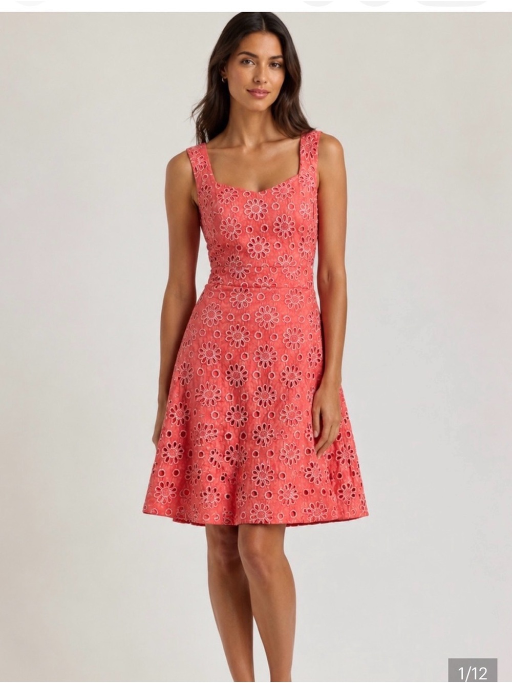 Maeve Coral Eyelet A-Line Midi Dress